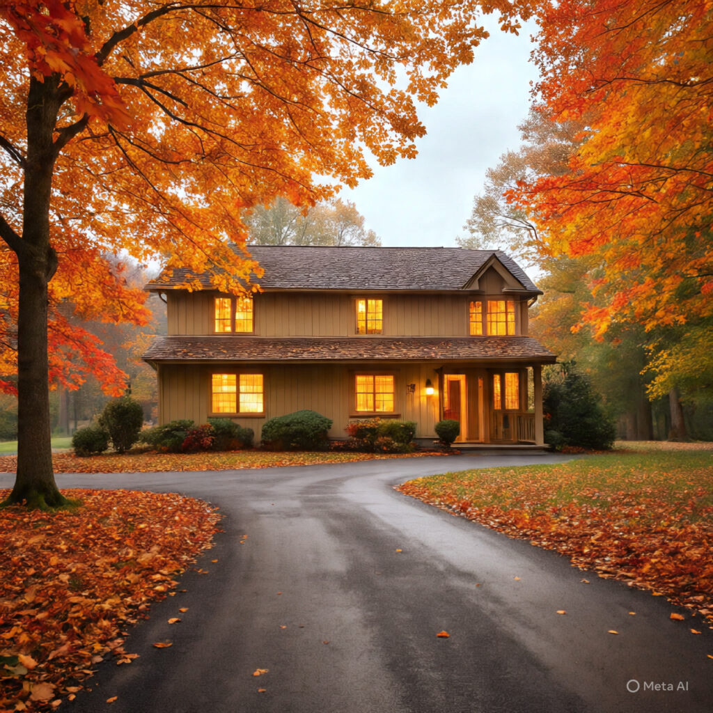 fall house after asphalt driveway repair